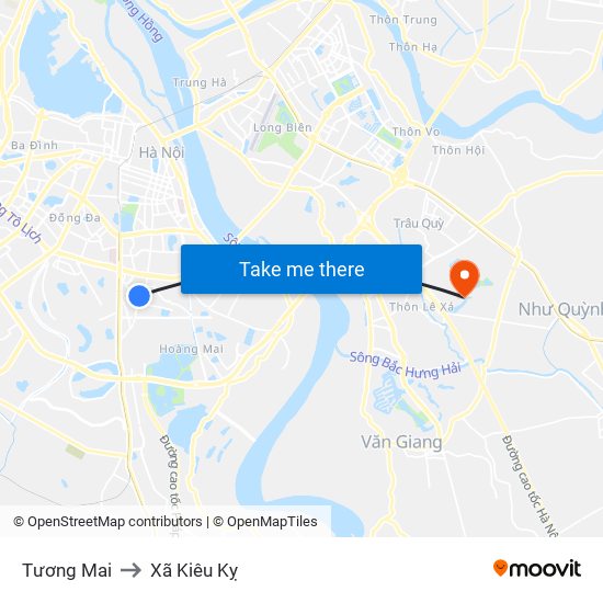 Tương Mai to Xã Kiêu Kỵ map