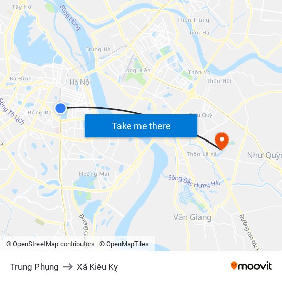 Trung Phụng to Xã Kiêu Kỵ map