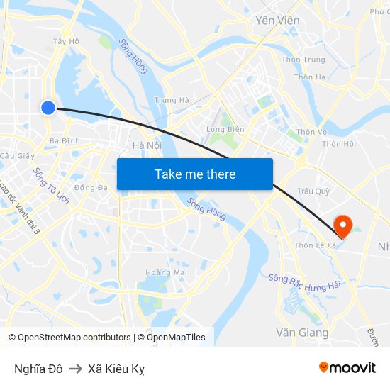 Nghĩa Đô to Xã Kiêu Kỵ map