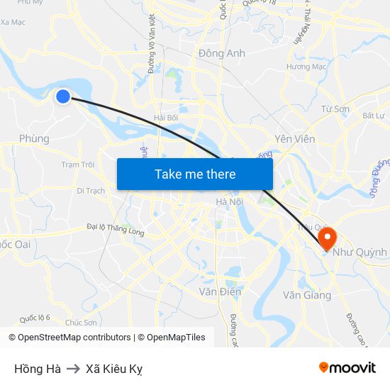 Hồng Hà to Xã Kiêu Kỵ map