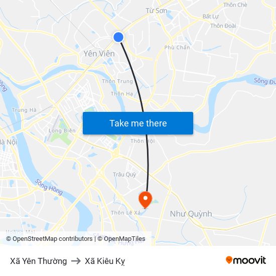 Xã Yên Thường to Xã Kiêu Kỵ map