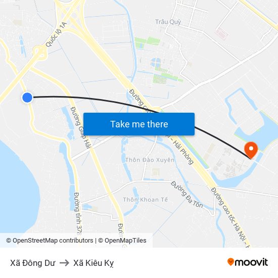 Xã Đông Dư to Xã Kiêu Kỵ map