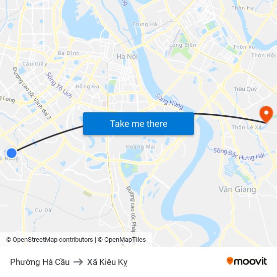 Phường Hà Cầu to Xã Kiêu Kỵ map