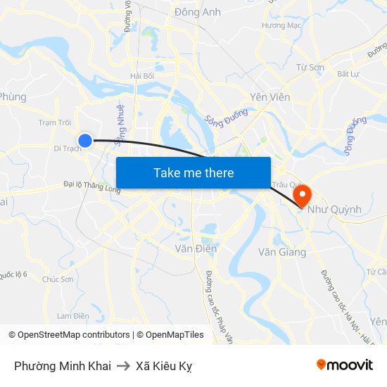 Phường Minh Khai to Xã Kiêu Kỵ map