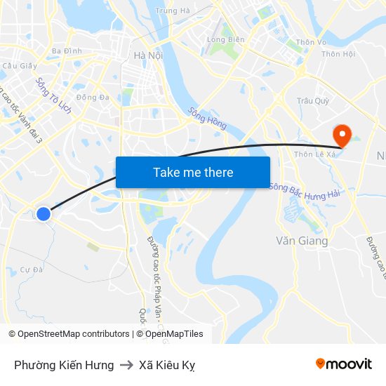 Phường Kiến Hưng to Xã Kiêu Kỵ map