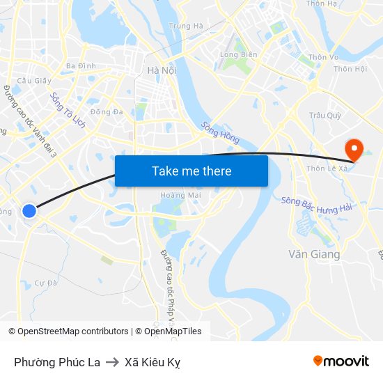 Phường Phúc La to Xã Kiêu Kỵ map