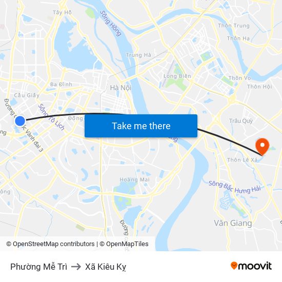 Phường Mễ Trì to Xã Kiêu Kỵ map