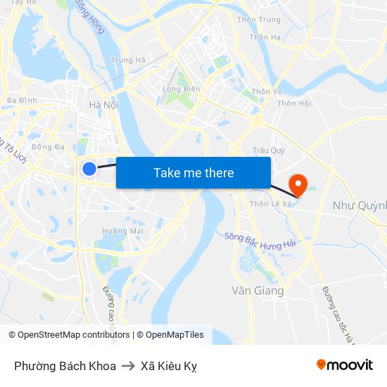 Phường Bách Khoa to Xã Kiêu Kỵ map