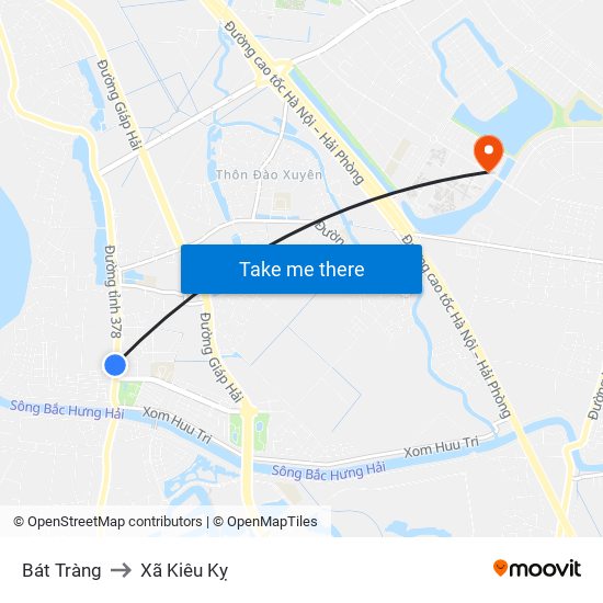 Bát Tràng to Xã Kiêu Kỵ map