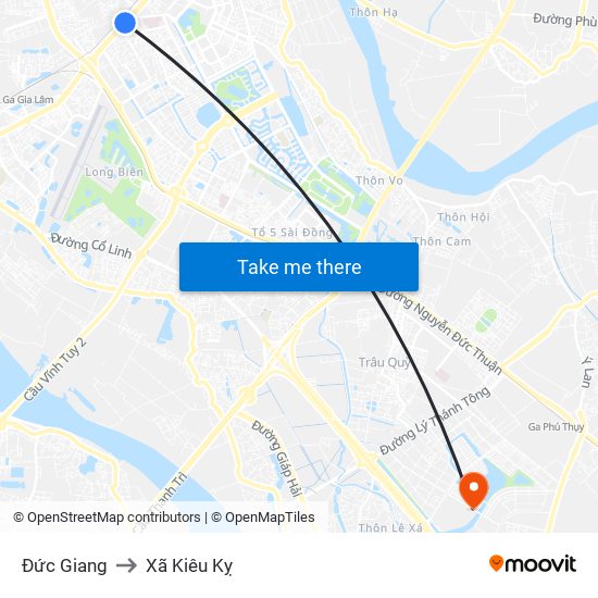 Đức Giang to Xã Kiêu Kỵ map