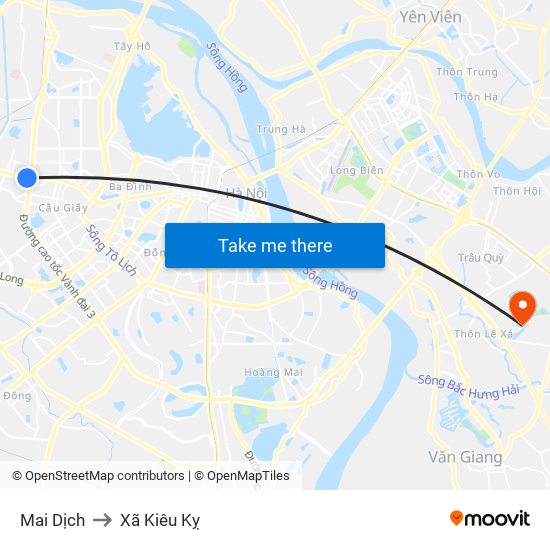 Mai Dịch to Xã Kiêu Kỵ map