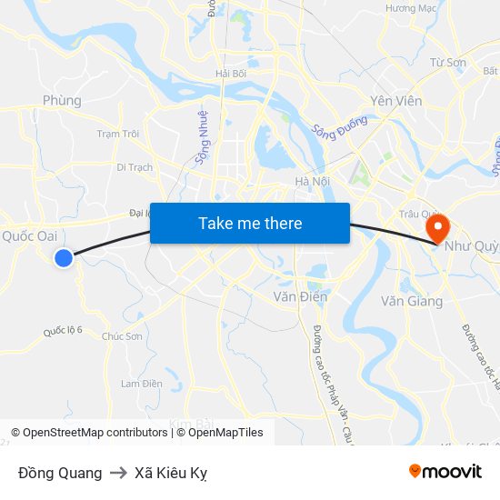 Đồng Quang to Xã Kiêu Kỵ map