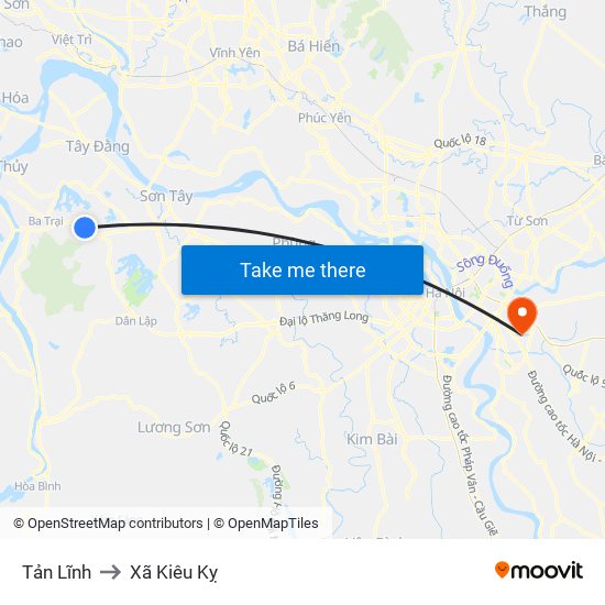 Tản Lĩnh to Xã Kiêu Kỵ map