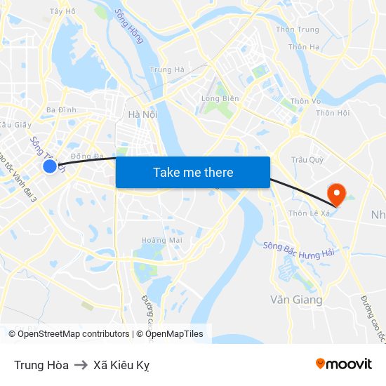 Trung Hòa to Xã Kiêu Kỵ map