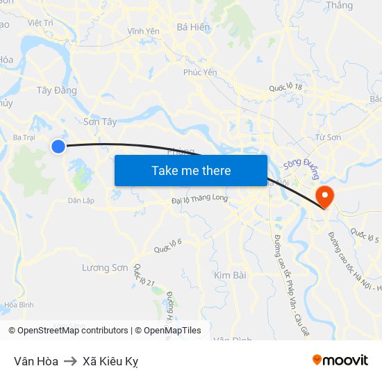 Vân Hòa to Xã Kiêu Kỵ map