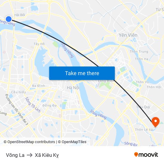 Võng La to Xã Kiêu Kỵ map