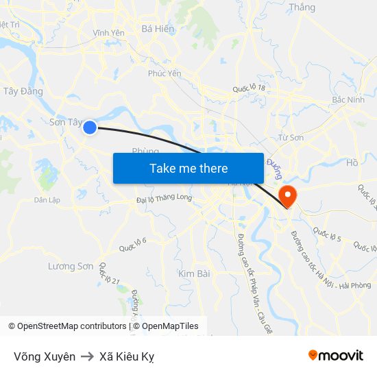 Võng Xuyên to Xã Kiêu Kỵ map