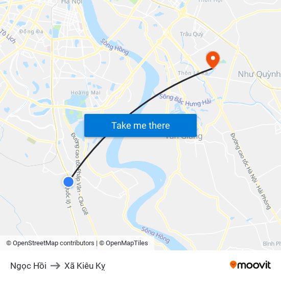 Ngọc Hồi to Xã Kiêu Kỵ map