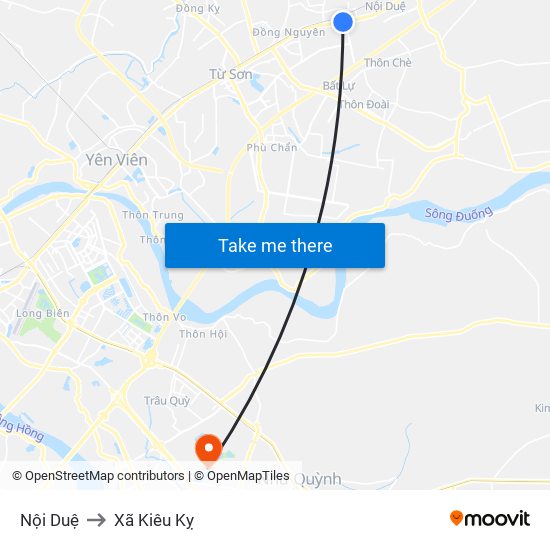 Nội Duệ to Xã Kiêu Kỵ map