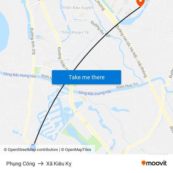 Phụng Công to Xã Kiêu Kỵ map