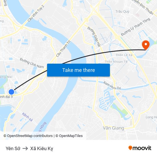 Yên Sở to Xã Kiêu Kỵ map