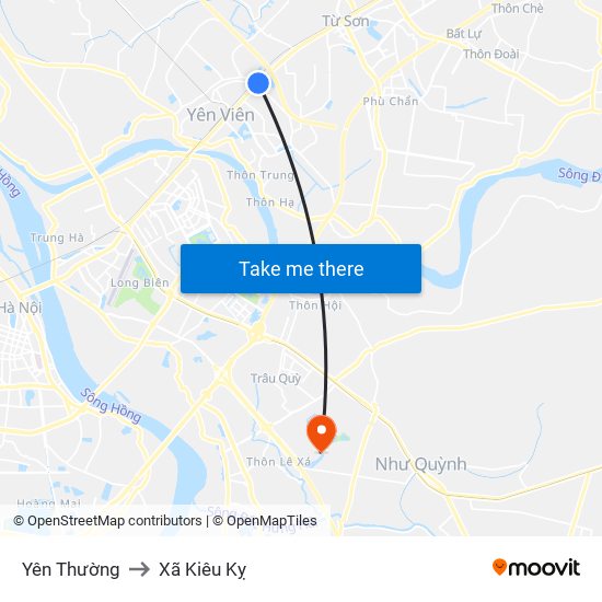 Yên Thường to Xã Kiêu Kỵ map