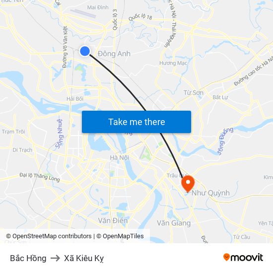 Bắc Hồng to Xã Kiêu Kỵ map