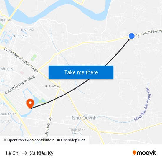 Lệ Chi to Xã Kiêu Kỵ map