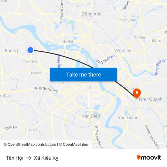 Tân Hội to Xã Kiêu Kỵ map