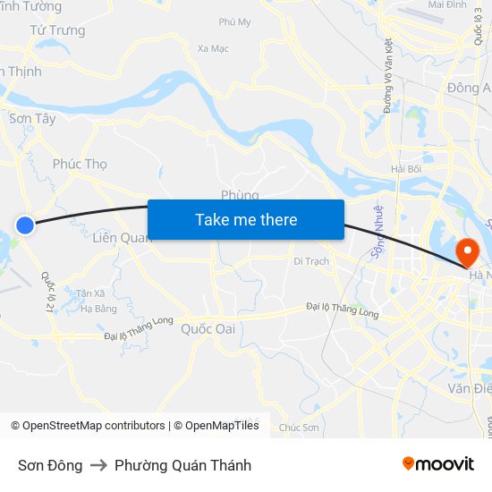 Sơn Đông to Phường Quán Thánh map