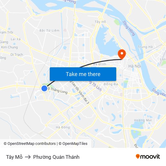 Tây Mỗ to Phường Quán Thánh map