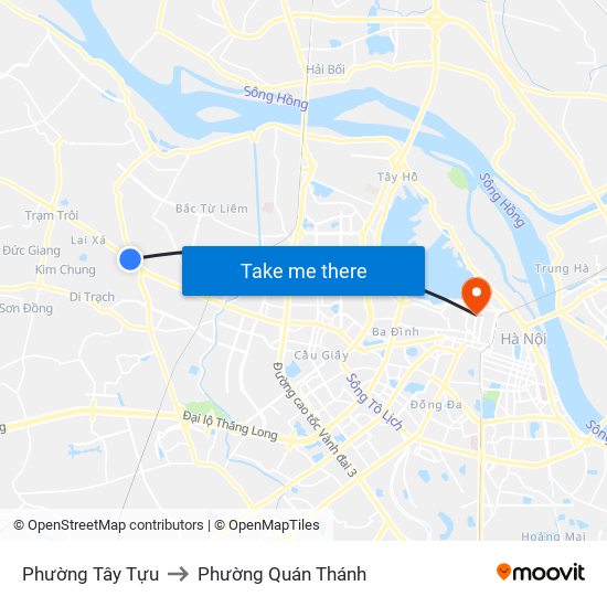 Phường Tây Tựu to Phường Quán Thánh map