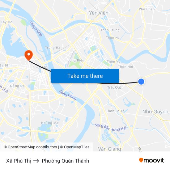 Xã Phú Thị to Phường Quán Thánh map