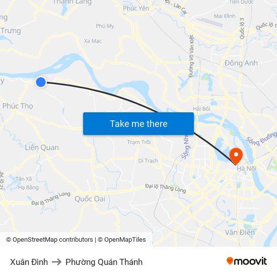 Xuân Đình to Phường Quán Thánh map