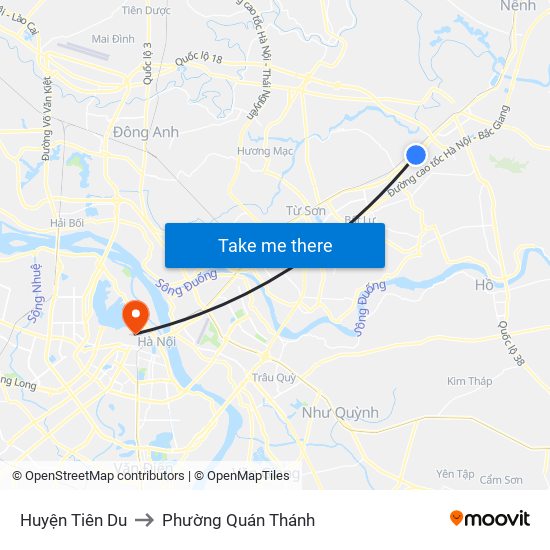 Huyện Tiên Du to Phường Quán Thánh map