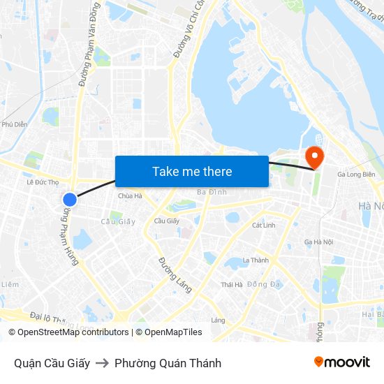 Quận Cầu Giấy to Phường Quán Thánh map