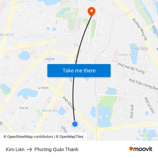 Kim Liên to Phường Quán Thánh map