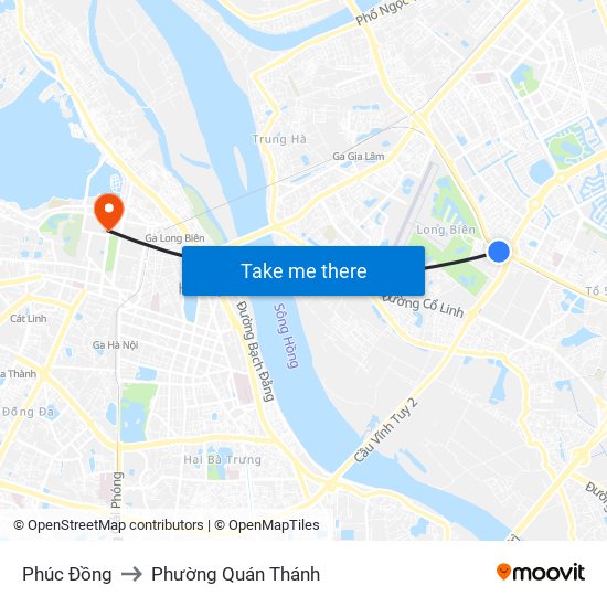 Phúc Đồng to Phường Quán Thánh map