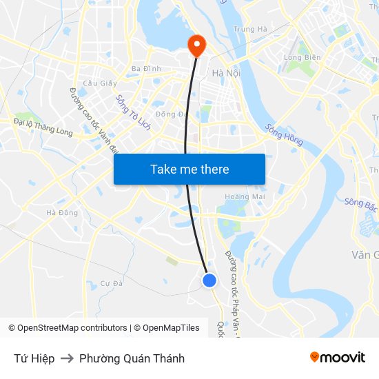 Tứ Hiệp to Phường Quán Thánh map