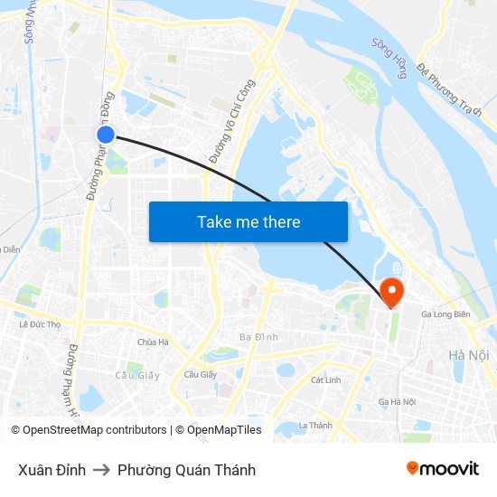 Xuân Đỉnh to Phường Quán Thánh map