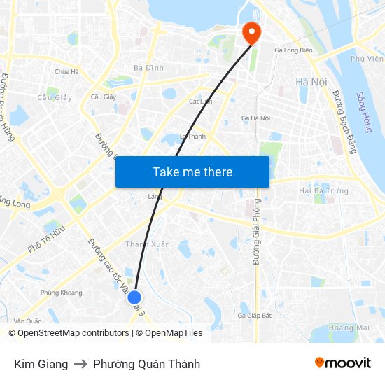 Kim Giang to Phường Quán Thánh map