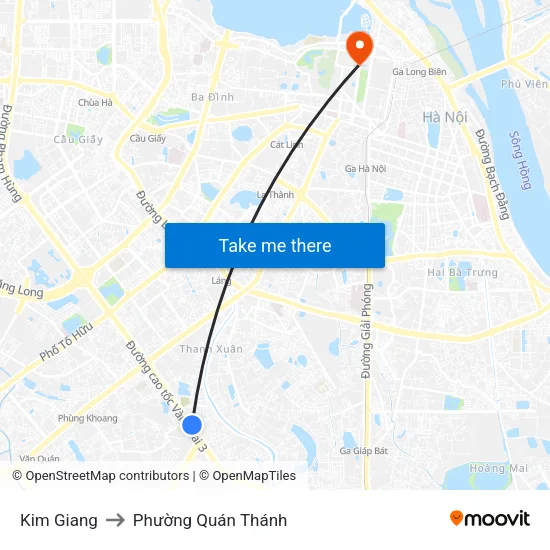 Kim Giang to Phường Quán Thánh map