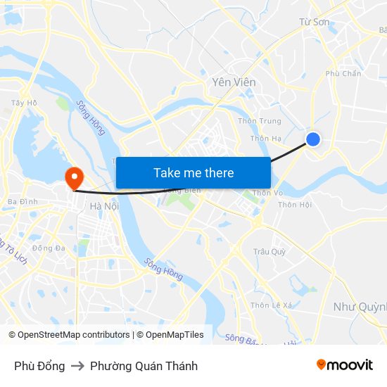 Phù Đổng to Phường Quán Thánh map