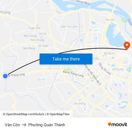 Vân Côn to Phường Quán Thánh map