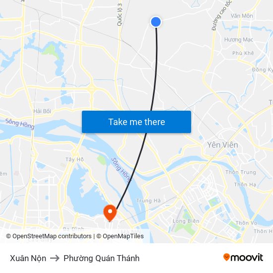 Xuân Nộn to Phường Quán Thánh map