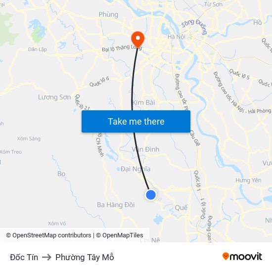 Đốc Tín to Phường Tây Mỗ map