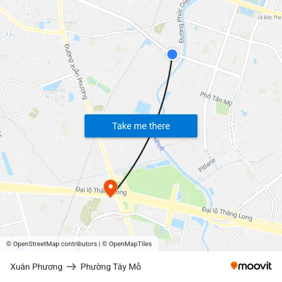 Xuân Phương to Phường Tây Mỗ map