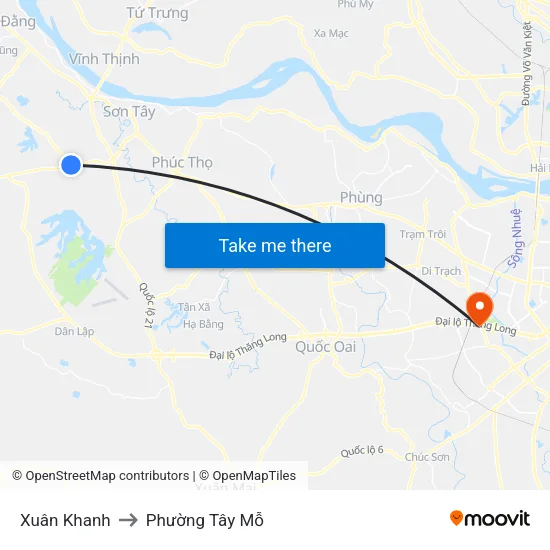 Xuân Khanh to Phường Tây Mỗ map