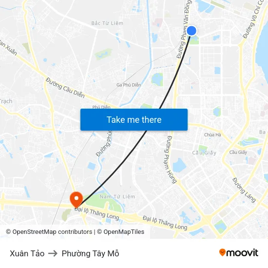 Xuân Tảo to Phường Tây Mỗ map
