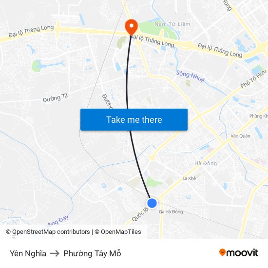 Yên Nghĩa to Phường Tây Mỗ map